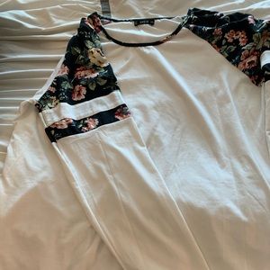 White/floral baseball tee